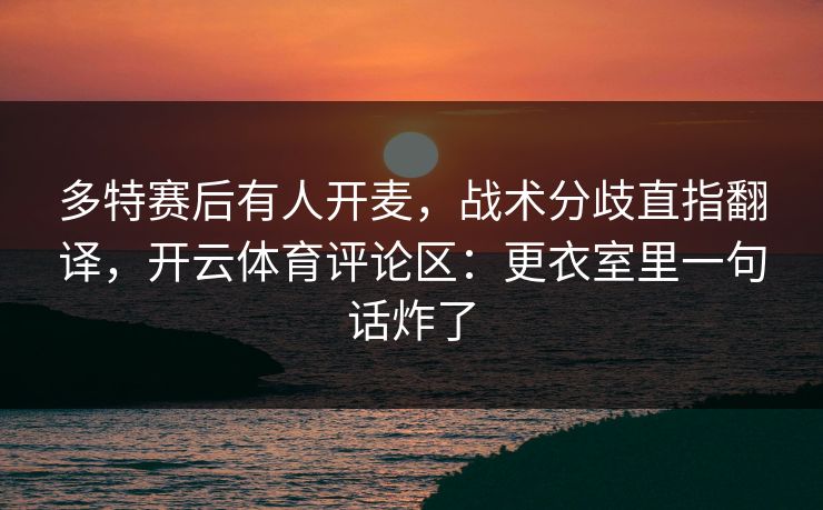 多特赛后有人开麦，战术分歧直指翻译，开云体育评论区：更衣室里一句话炸了